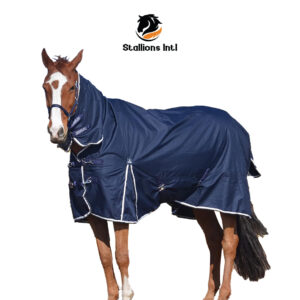 50g Navy 600d Combo Neck Ripstop Horse Turnout Rugs 5'3"-7'0" (7'0")