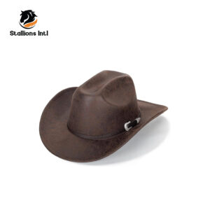 Men Women Classic Western Cowboy Cowgirl Hats with Metal Bull Head Belt PU Leather Wide Brim Hats Western Cowboy