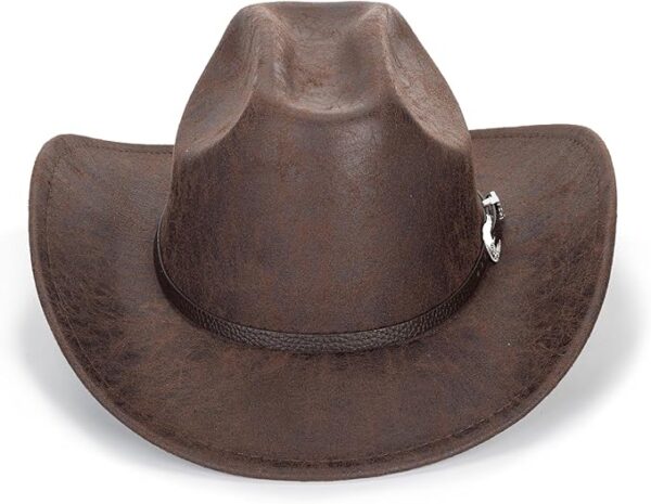 Men Women Classic Western Cowboy Cowgirl Hats with Metal Bull Head Belt PU Leather Wide Brim Hats Western Cowboy - Image 7